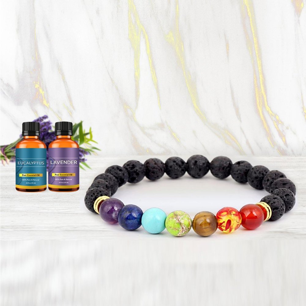 Spiritual Chakra And Lava Stone Diffuser Bracelet With 2  Essential Oils